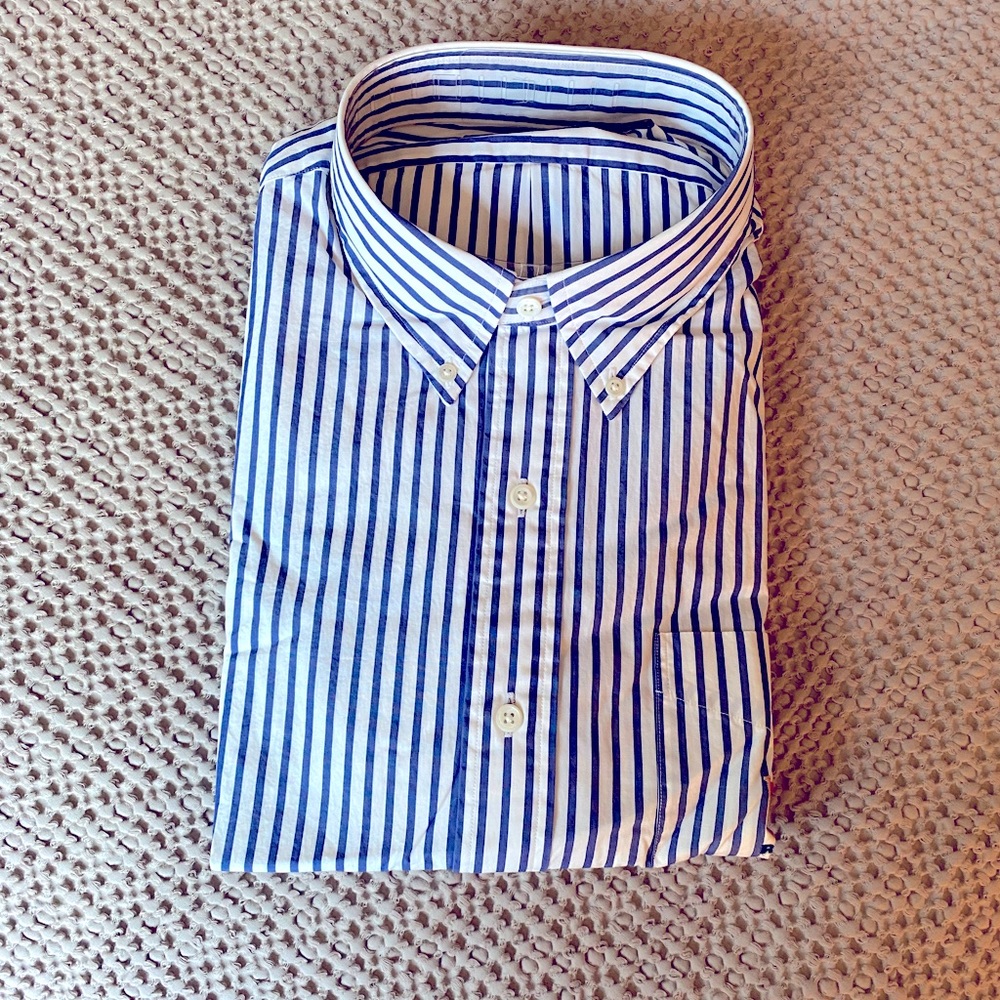 Navy blue striped Polo Oxford shirt. Never worn!  XL